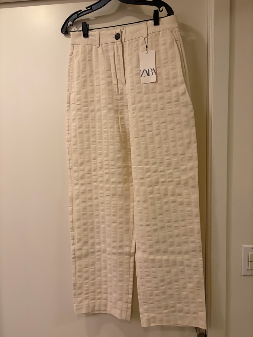 Zara Cream Textured Straight-Leg Pants
